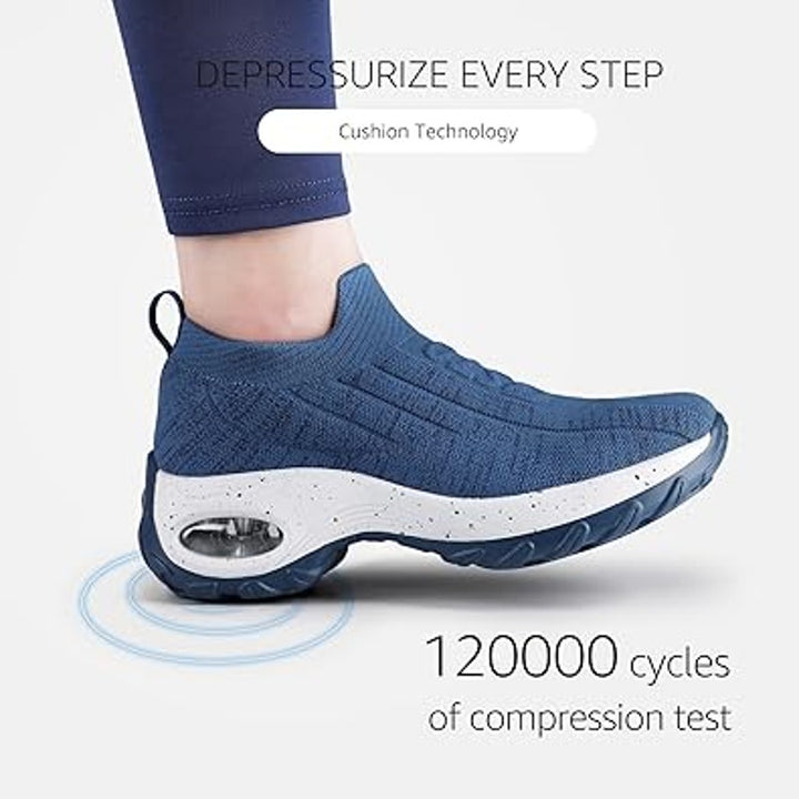 STQ Womens 7.5 Blue Fabric Mesh Slip On Lightweight Arch Support Walking Shoes