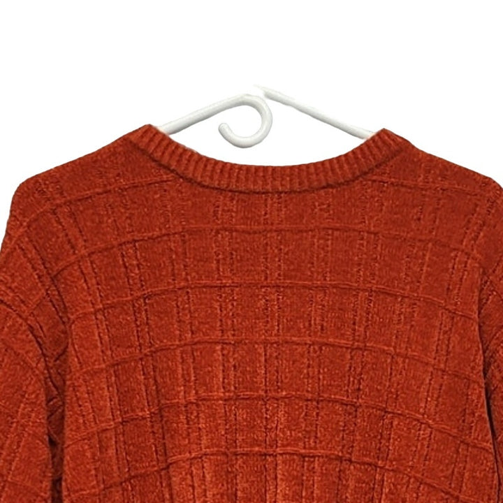 Consensus Mens Large Acrylic Long Sleeve Textured Grid Orange Knit Sweater