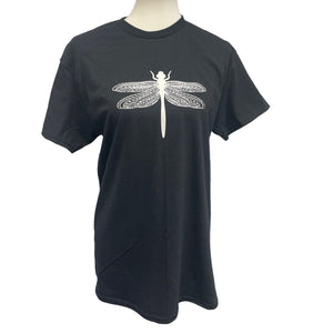 Hand Printed Unisex Medium Dragonfly 100% Cotton Crew Neck Short Sleeve Tee