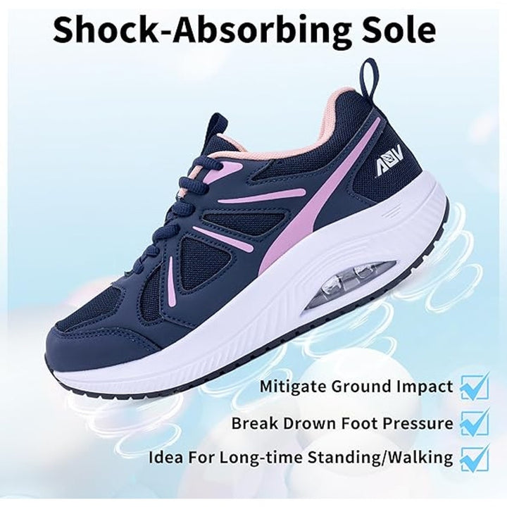 AOV Women Size 9.5 Navy Pink Arch Support Orthotic Lace Up Sneaker Walking Shoes