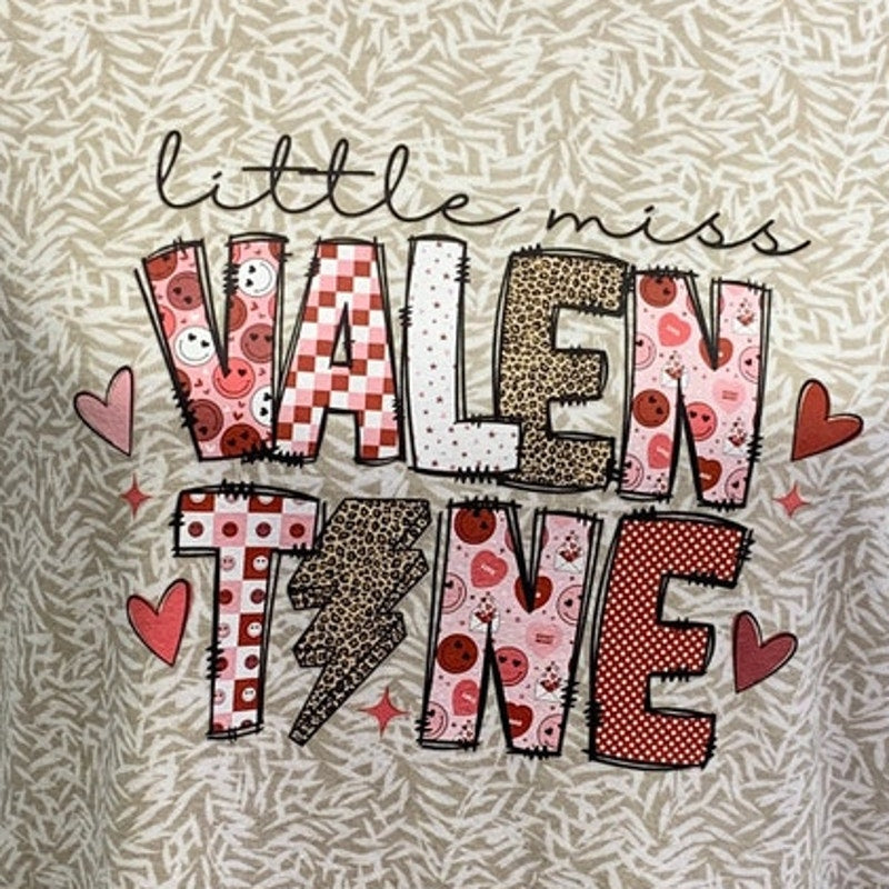 Hand Printed Upcycled Womens Large Little Miss Valentine Short Sleeve Tee Shirt