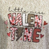 Hand Printed Upcycled Womens Large Little Miss Valentine Short Sleeve Tee Shirt