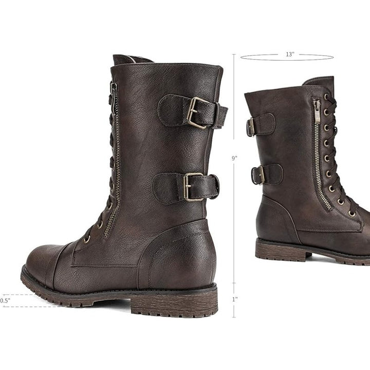 Dream Pairs Womens Size 6 Brown Faux Leather Mid Calf Hidden Wallet Combat Boots