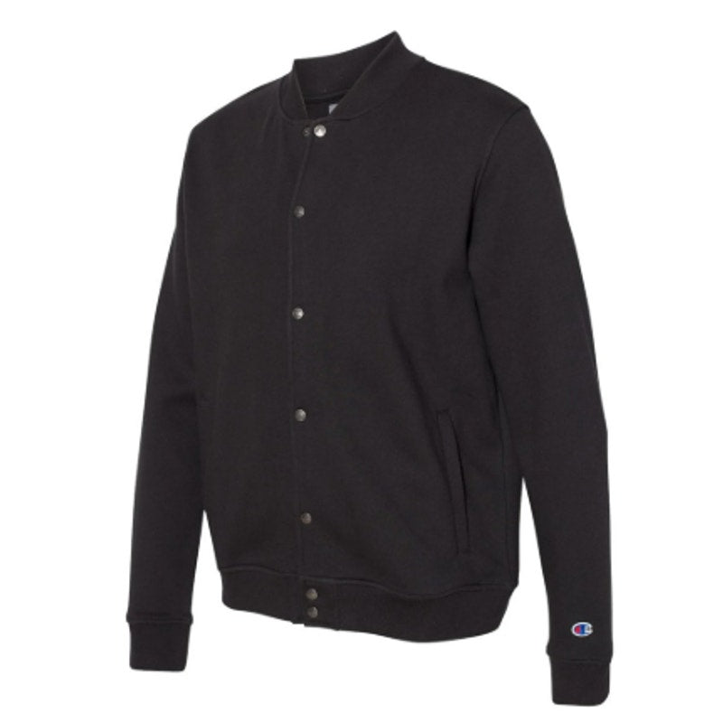 New Champion Mens Black Snap Up PolyCotton Athletic Wear Varsity Bomber Jacket