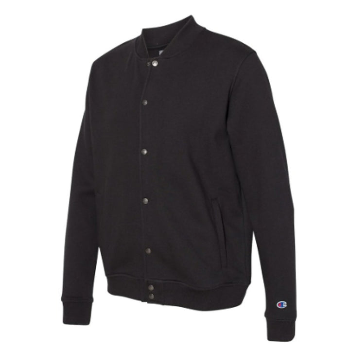New Champion Mens Black Snap Up PolyCotton Athletic Wear Varsity Bomber Jacket