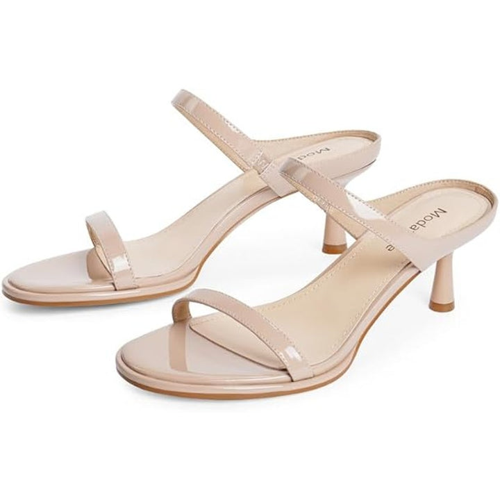 Modatope Womens Size 8 Nude Tan Two Strap 3" Heel Open Toe Sandal Shoes