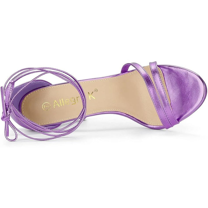 New Allegra K Womens Size 8.5 Purple Open Toe Lace Up Stiletto 4" Heels Sandals