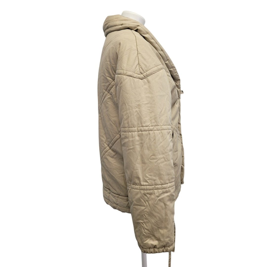 Vintage Womens Medium Full Zip Tan Adjustable Waist Warm Winter Puffer Coat