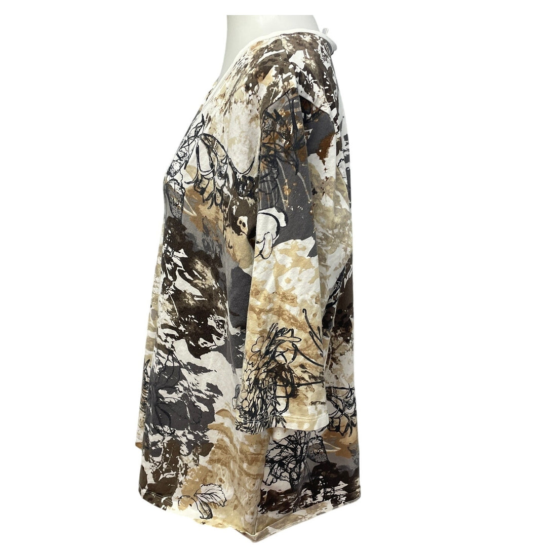 CJ Banks Womens 3X Layered Look Half Sleeve Cotton Blend Floral Paint Tee Shirt