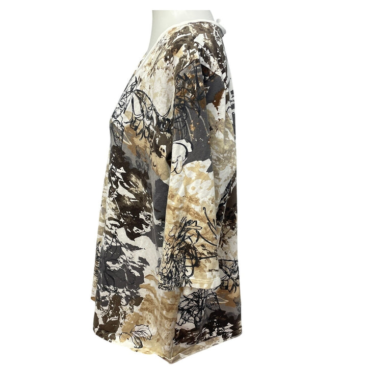 CJ Banks Womens 3X Layered Look Half Sleeve Cotton Blend Floral Paint Tee Shirt