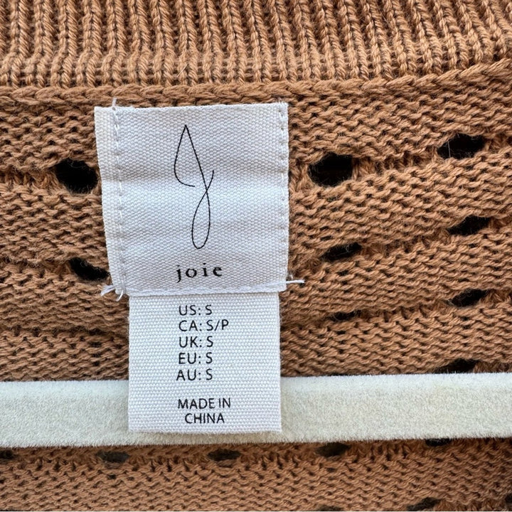 Joie Womens Small V Neck Collared Long Sleeve PolyCotton Eyelet Knit Sweater