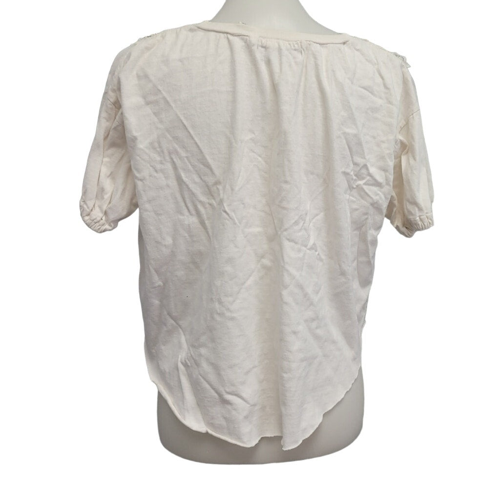 Vintage Bravo Womens Medium Short Sleeve Cold Shoulder Beaded V Neck Cropped Top