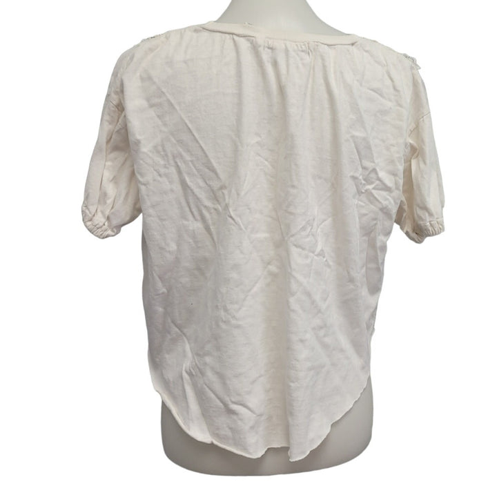 Vintage Bravo Womens Medium Short Sleeve Cold Shoulder Beaded V Neck Cropped Top