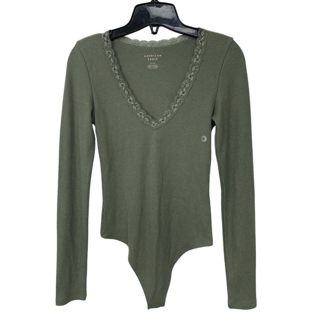 New American Eagle Womens Small Long Sleeve Waffled Lace Snap Closure Bodysuit