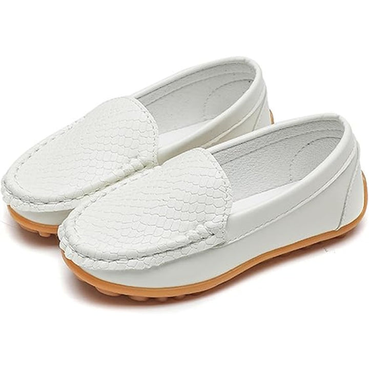 New Fudaolee Baby Boy Size 5.5 White Faux Leather Slip On Non Skid Loafer Shoes