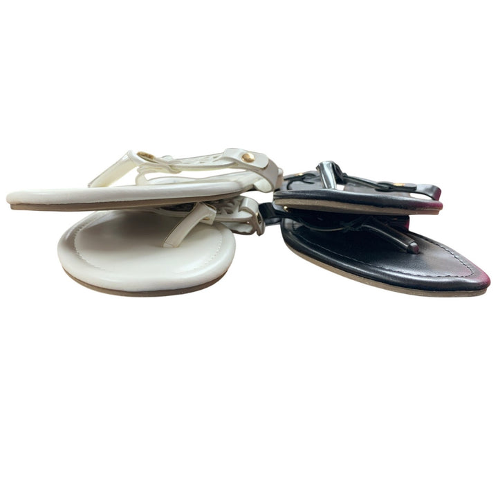 2 Pairs Katliu Womens Size 8.5 Black White Faux Leather Thong Sandals Shoes