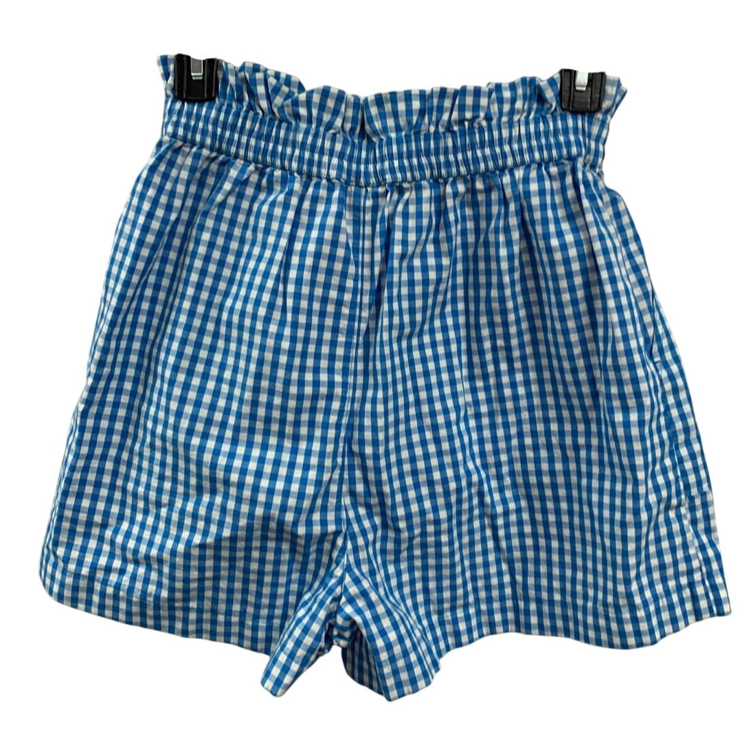 New Aerie Womens Small White Blue Gingham Check Paperbag Elastic Waist Shorts