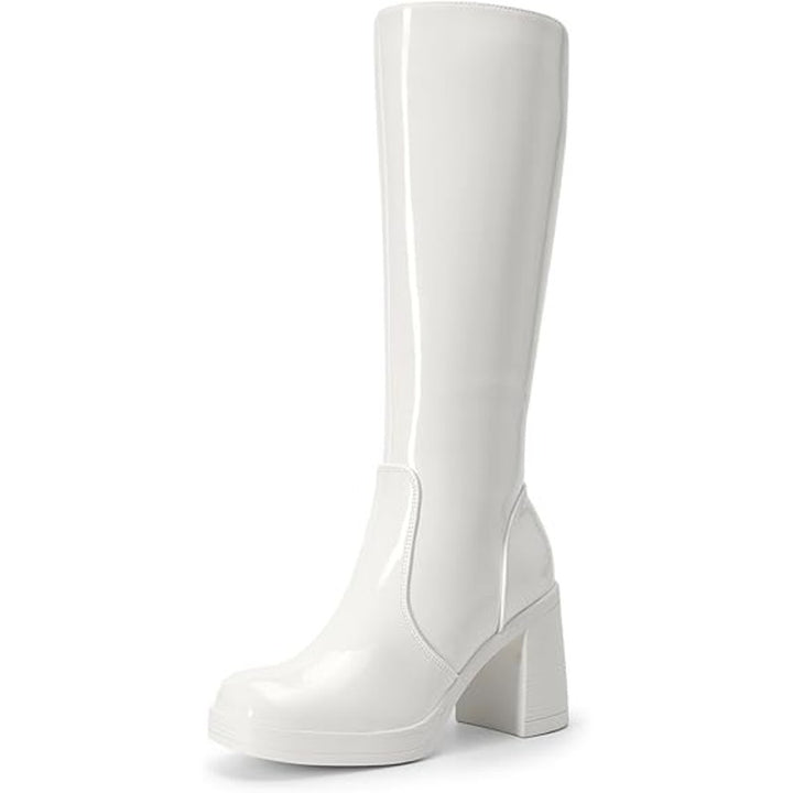 Dream Pairs Womens Size 9.5 White 3.5" Heel Knee High Boots Square Toe Shoes