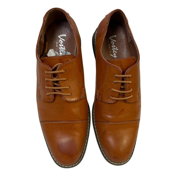 Vostey Mens Size 9.5 Chestnut Brown Oxford Lace Up Closed Round Toe Dress Shoes