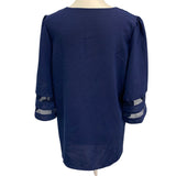 Womens Large Sheer Lightweight Deep V Neck Navy Blue Long Sleeve Top Blouse