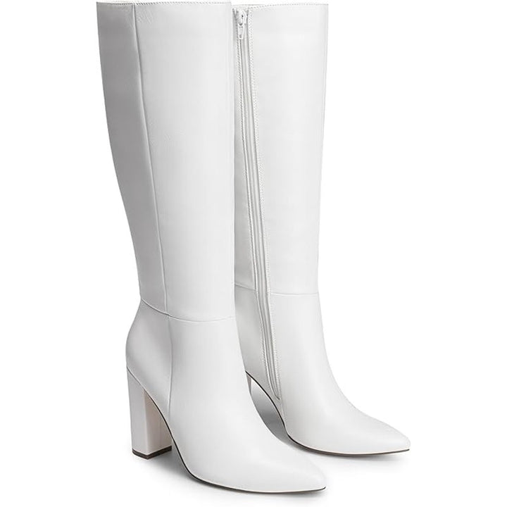 Dream Pairs Womens 6 White Faux Leather 4" Block Heel Knee High Side Zip Boots