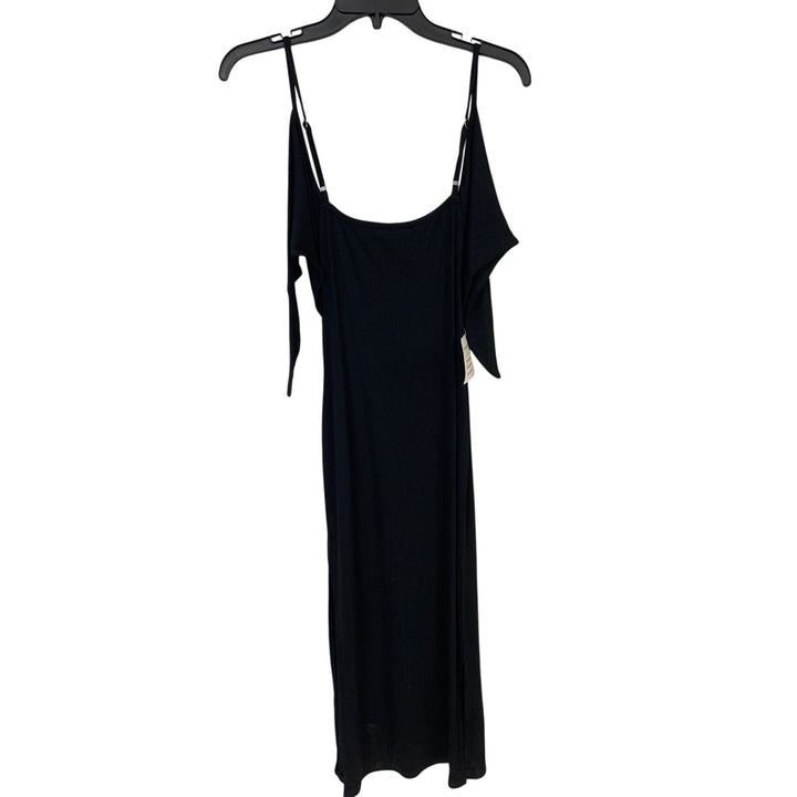 NWT New Womens Small Black LBD Thin Strap Side Slit Back Tie BodyCon Maxi Dress