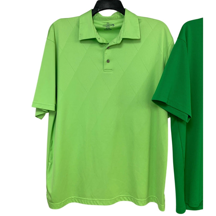Lot of 2 Champions PGA Tour Mens XL Solid Green Short Sleeve Polo Shirts EUC