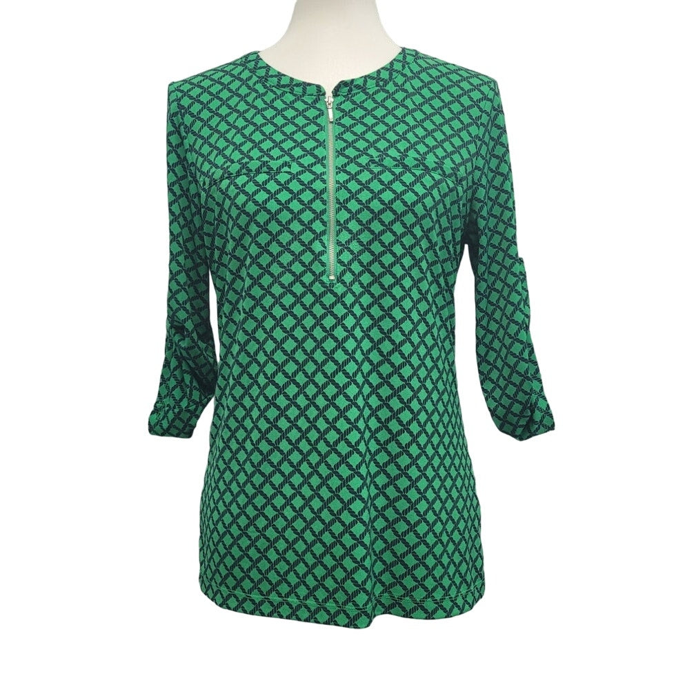7th Avenue Womens Medium PolySpandex Front Quarter Zip Blouse w Faux Pockets