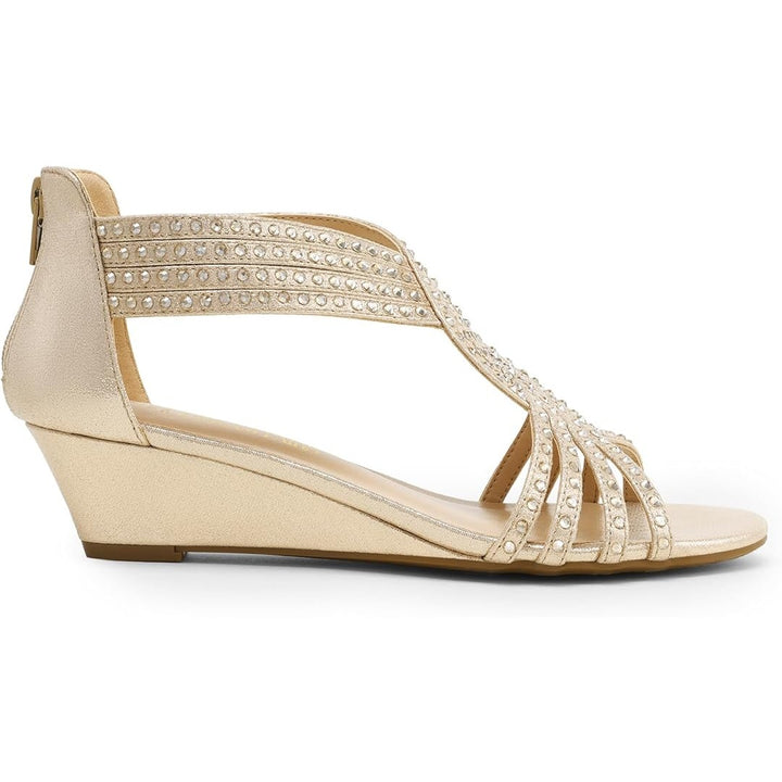 Dream Pairs Womens Size 8 Gold Rhinestone Open Toe 2" Wedge Heel Sparkle Sandals