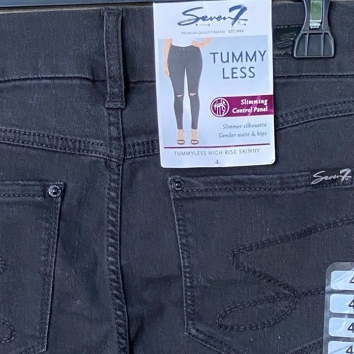 NWT New Seven7 Womens Size 4 Black High Rise Skinny Distressed Denim Jeans