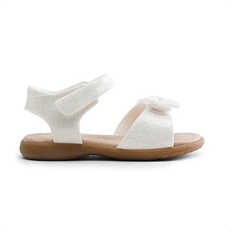 Dream Pairs Little Girls Size 11 White Glitter Hook Loop Bow Flat Sandals Shoes