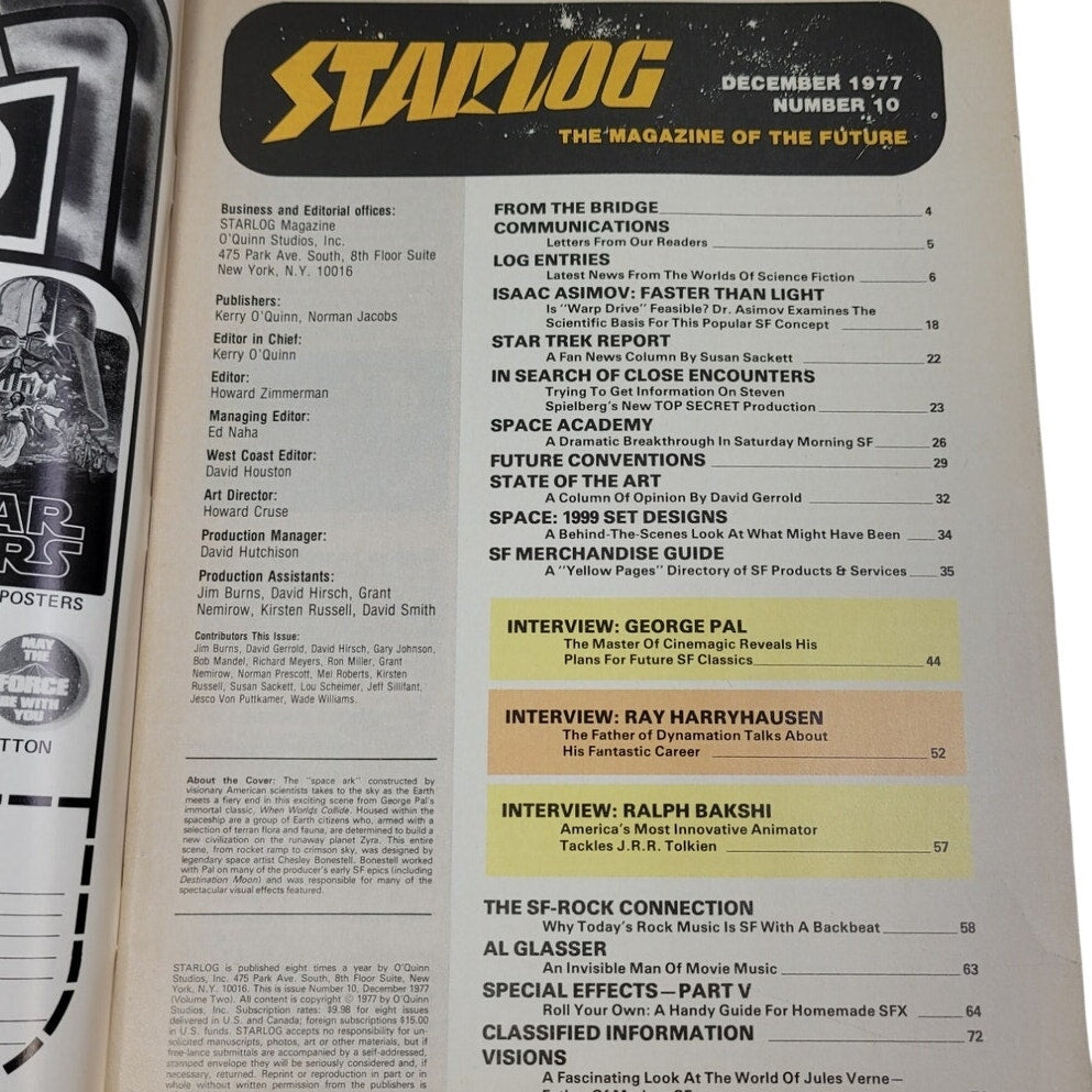 Vintage December 1977 Starlog Magazine of the Future 