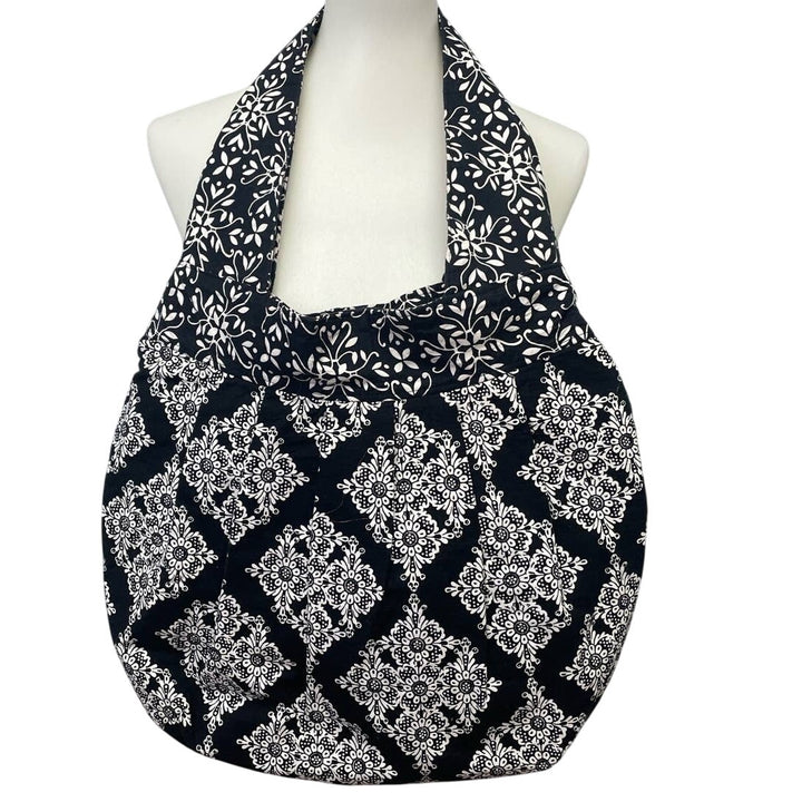 Handmade Clover Daisy Black White PolyCotton Satchel Handbag Purse Shoulder Bag