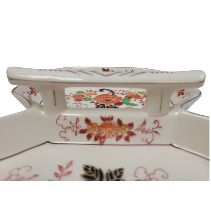 Vintage Made In Japan Floral Fine China Hand Painted Divided Plate Dish w Handle
