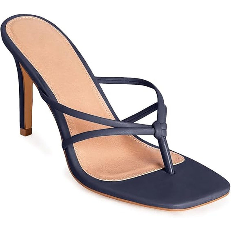 Coutgo Womens Size 8.5 Navy Blue Open Toe 4" Heel Strappy Slide On Sandal Shoes