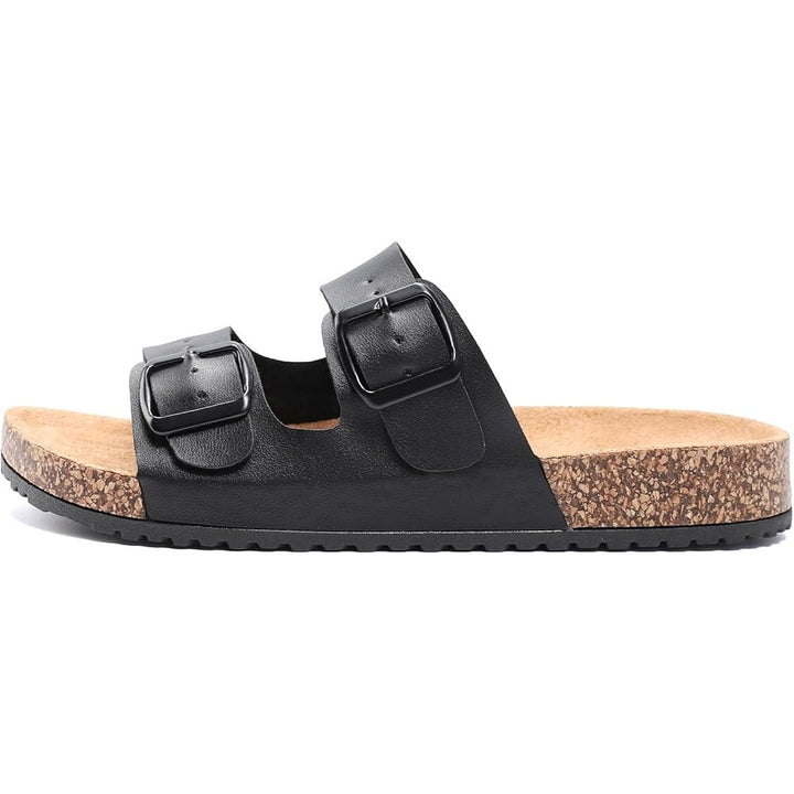 Getoeu Womens Size 6 Black Buckle Strap Cork Flat Casual Comfort Sandals Shoes