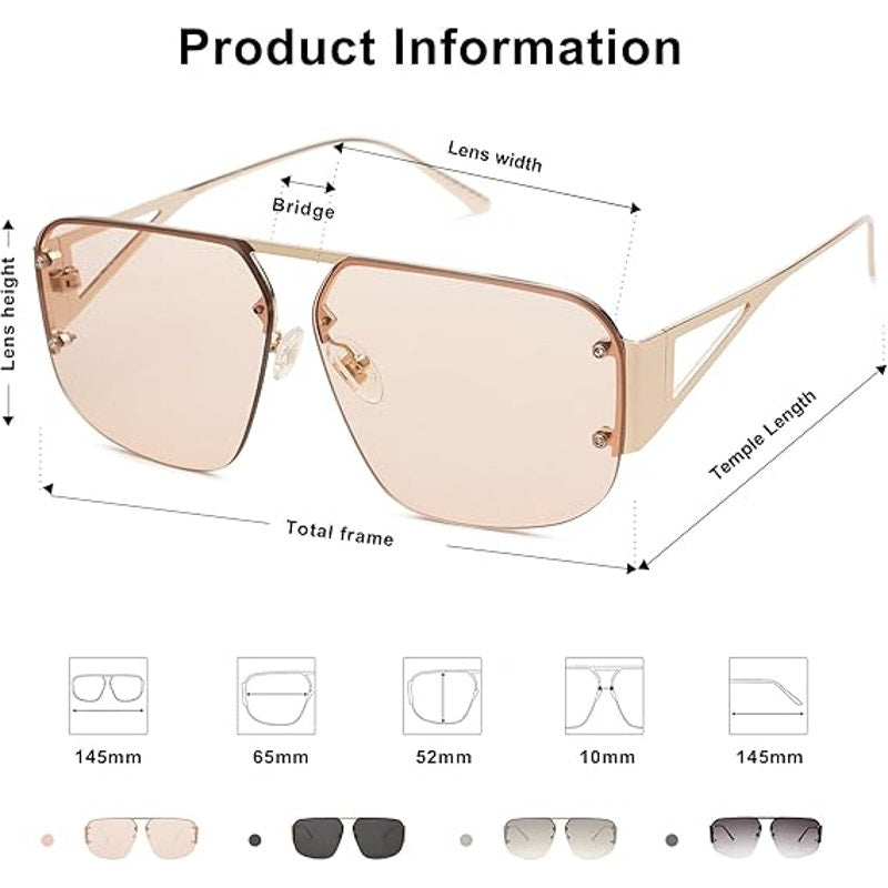 New Sojos Womens Pink Silver Rimless Retro UV Protection Aviator Sunglasses