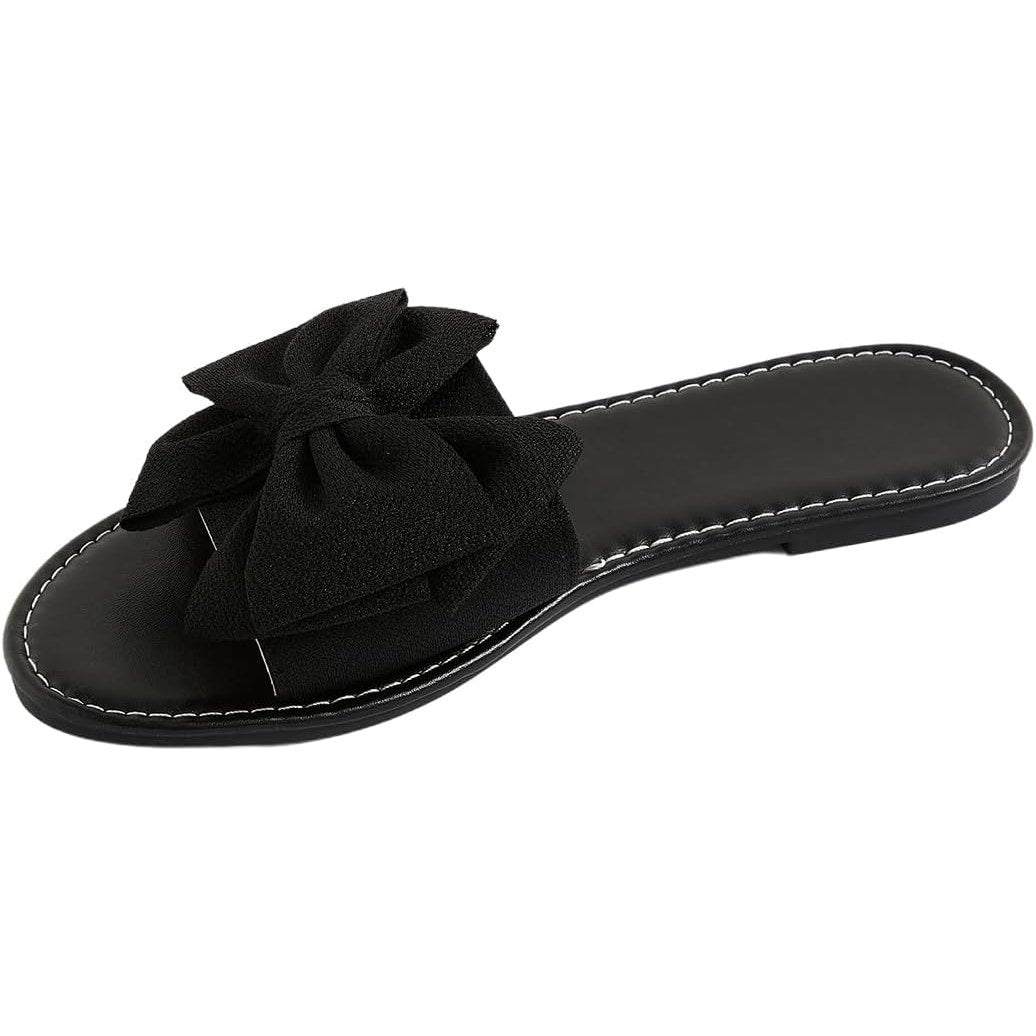 New GorgGlitter Womens Size 11 Black Slip On Slide Sandal Open Toe Bow Shoes