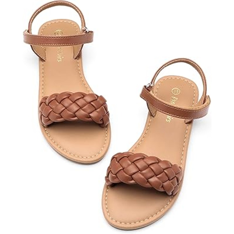 Dream Pairs Big Girls Size 2 Brown Open Toe Braided Top Ankle Strap Flat Sandals