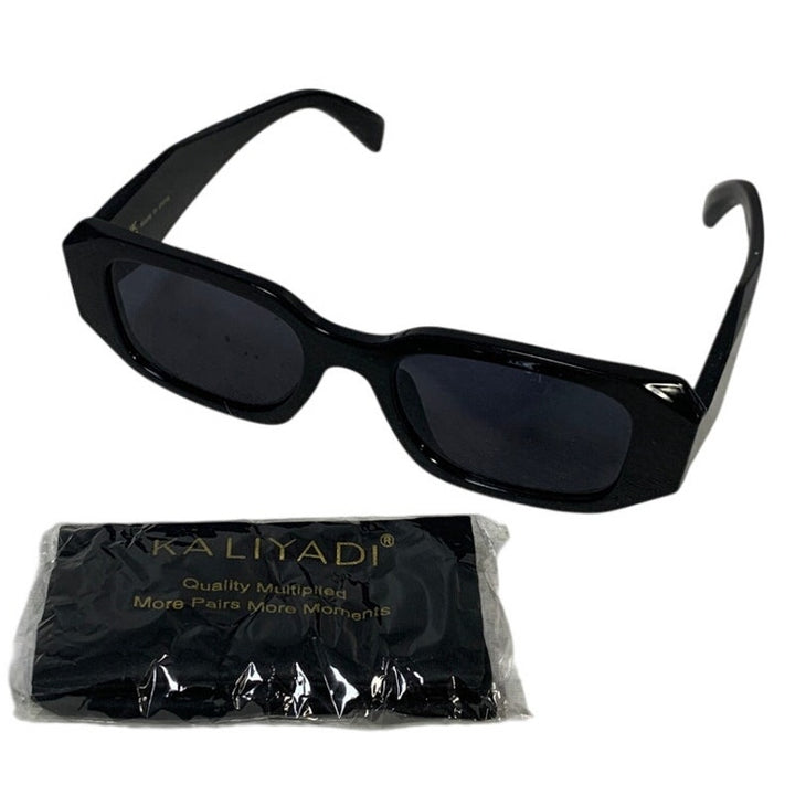 Kaliyadi UKCA Black Plastic Rectangular Sunglasses Eyewear w Cleaning Cloth