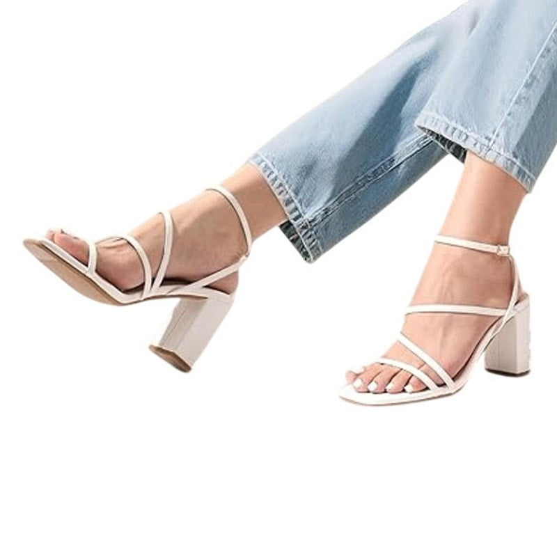 Dream Pairs Womens 6.5 White 3.5" Block Heel Open Square Toe Ankle Strap Shoes