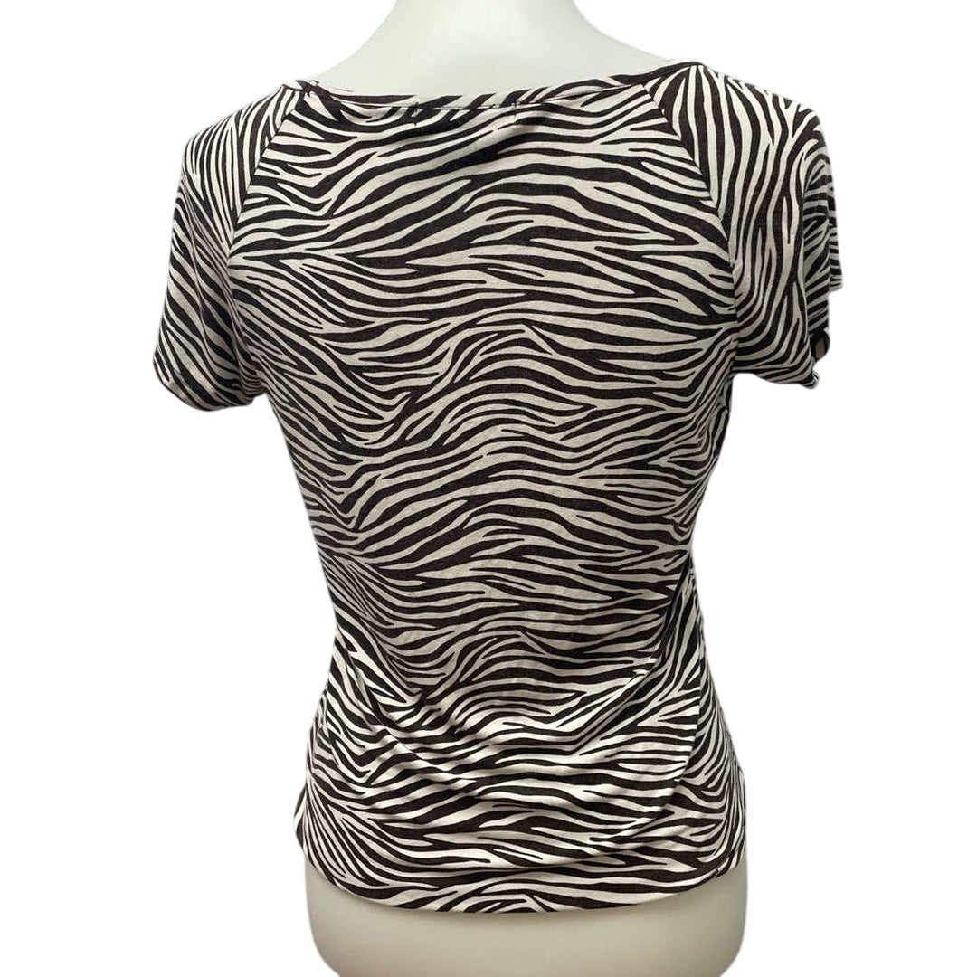 Michael Kors Womens Medium Zebra Stripe Short Sleeve Stretchy Rayon Blend Top