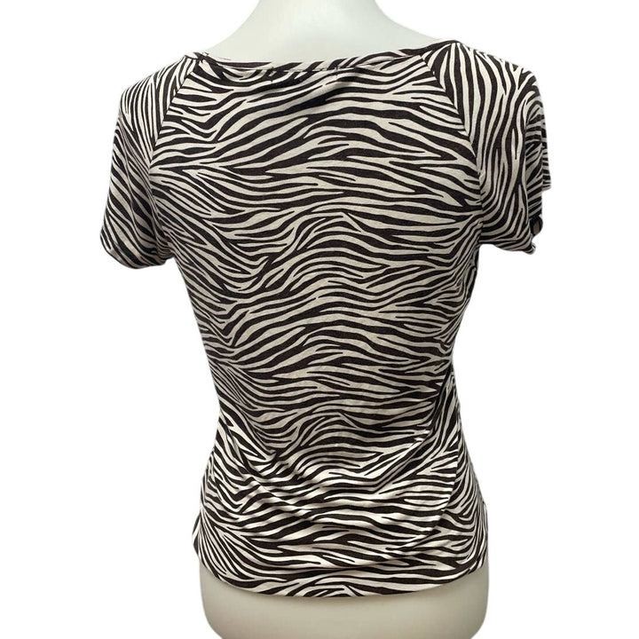 Michael Kors Womens Medium Zebra Stripe Short Sleeve Stretchy Rayon Blend Top