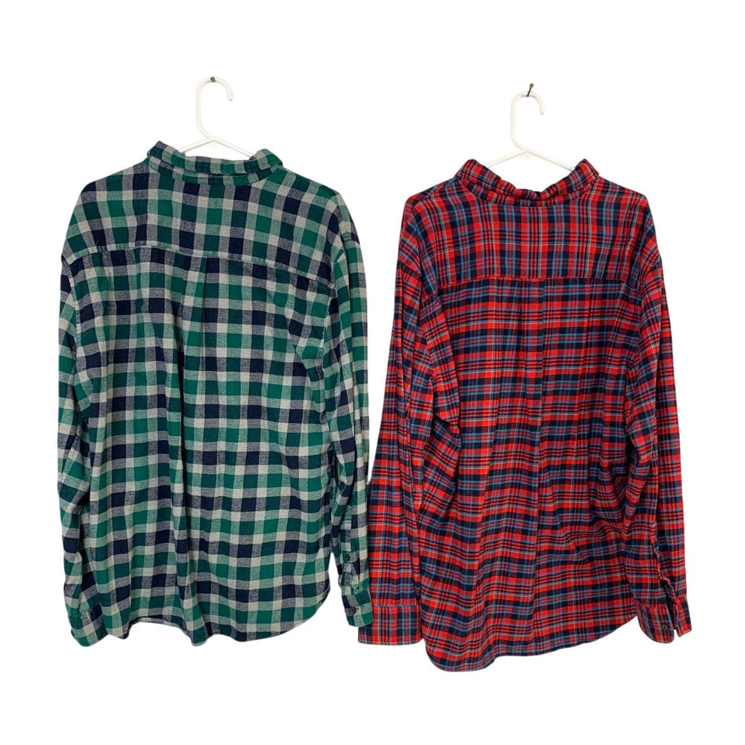 2 St Johns Bay Mens XL Red Green Plaid Super Soft Long Sleeve Button Up Shirts