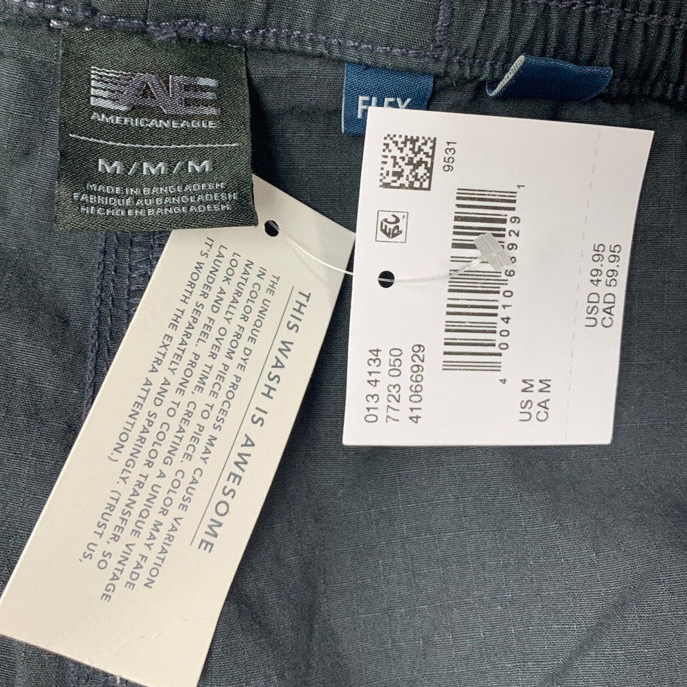 New American Eagle Mens Medium Gray Elastic Drawstring Waist Trekker Shorts