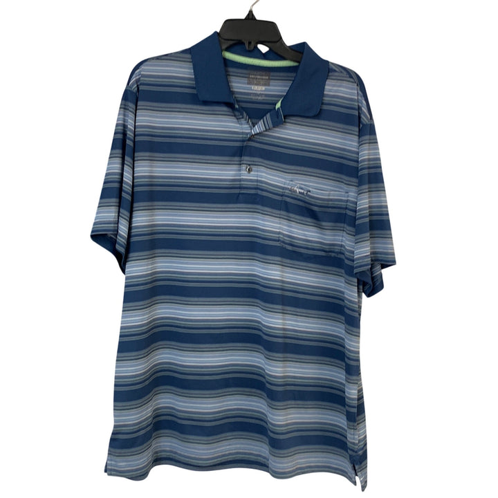Lot of 2 Greg Norman Tasso Elba Mens XL Blue Striped Short Sleeve Polo Shirt