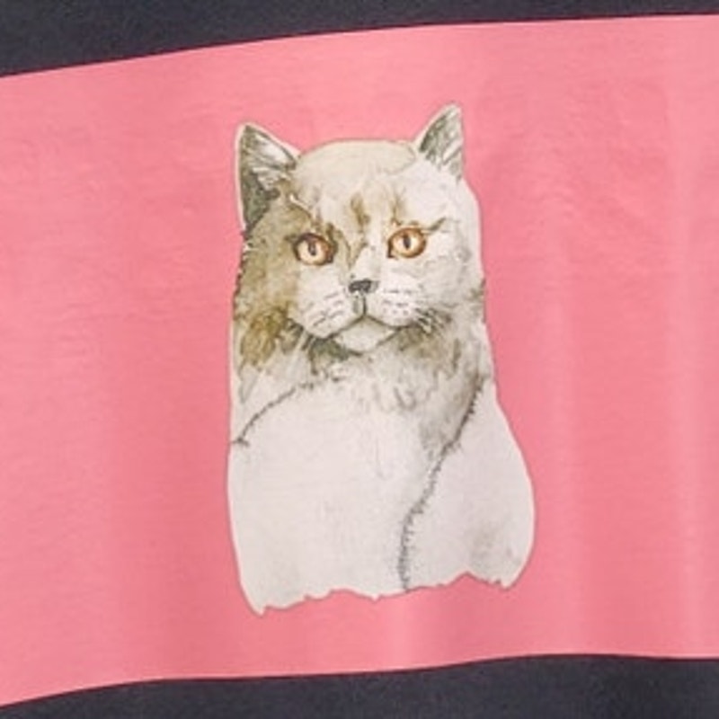 New Hand Printed Upcycled Child Small Cat Kitten Colorblock Short Sleeve Tee