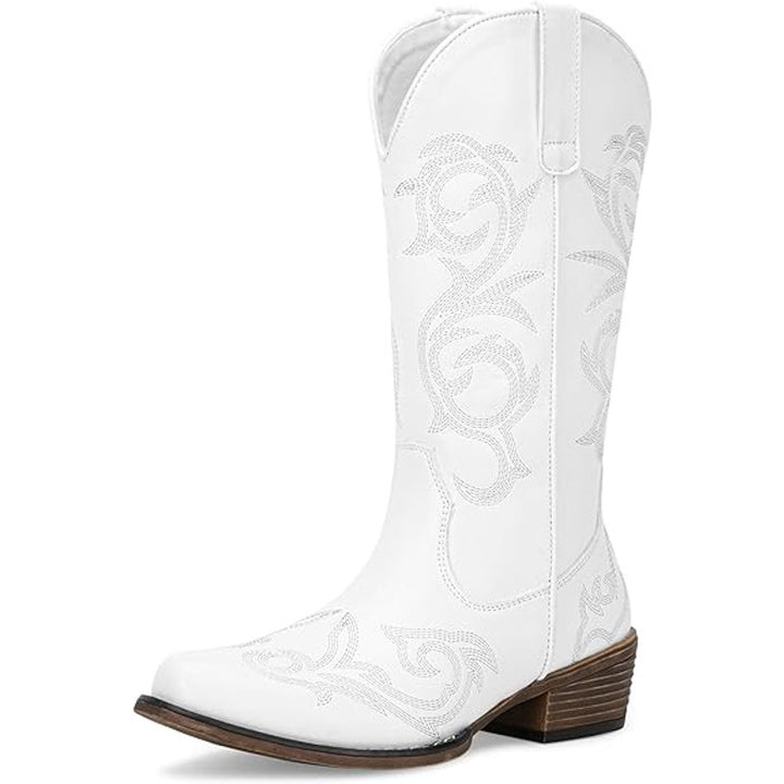 Jeossy Womens Size 11 White Faux Leather 2" Heel Pull On Cowboy Western Boots