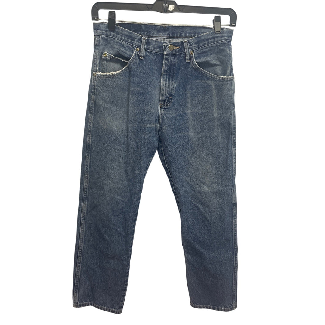 Wrangler Mens 33 X 30 100% Cotton Regular Fit Denim Blue Jeans Slight Distressed