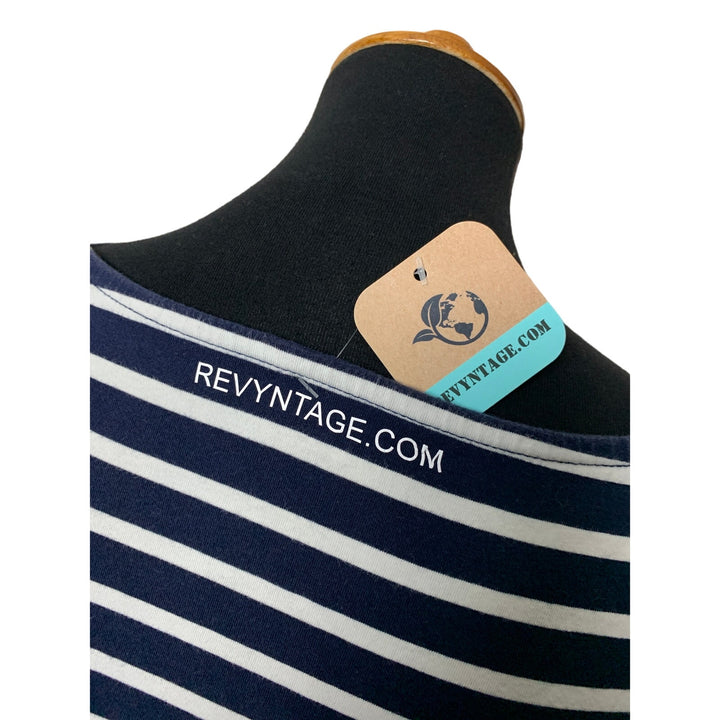Handmade Upcycled Large Cardinal Striped 3/4 Sleeve Cotton Blend Boat Neck Top